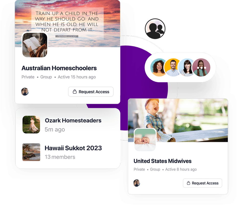 Image of four different groups with headings and images and icons.